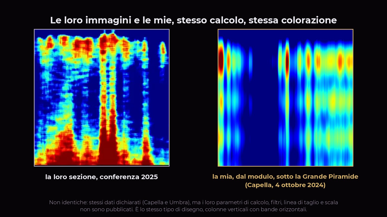Sezione tomografica del Khafre Project accanto a una sezione dal modulo sotto la Grande Piramide